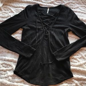 Free people lace up long sleeve top
